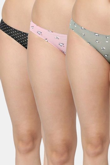 Buy Red Rose Medium Rise 3/4th Coverage Bikini Panty (Pack of 3) - Multicolor